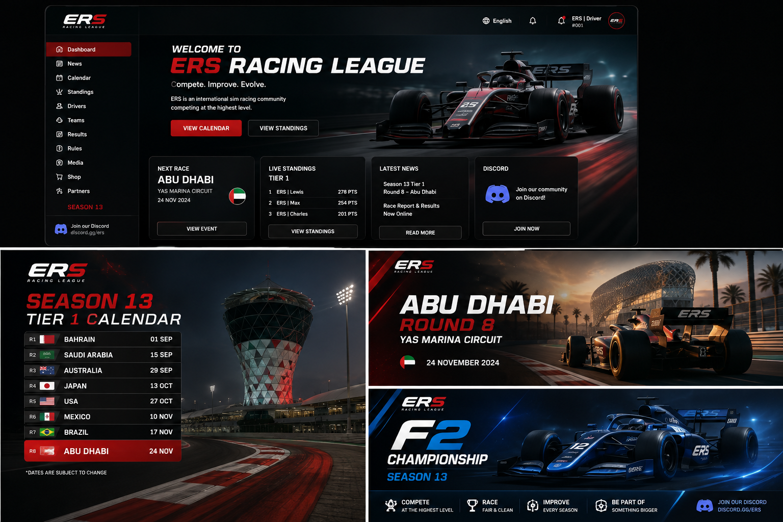ERS Racing League website, competition and social media project showcase